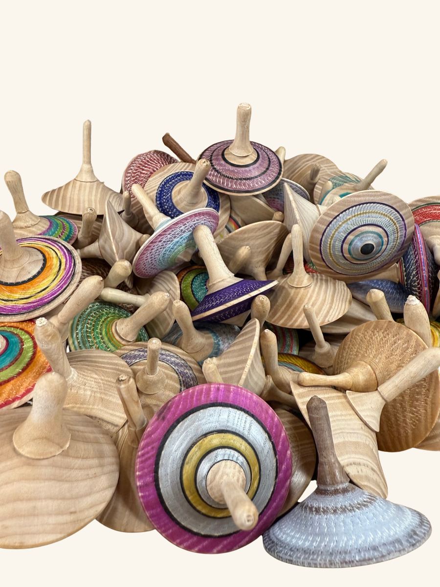 Hand-painted wooden spinning tops